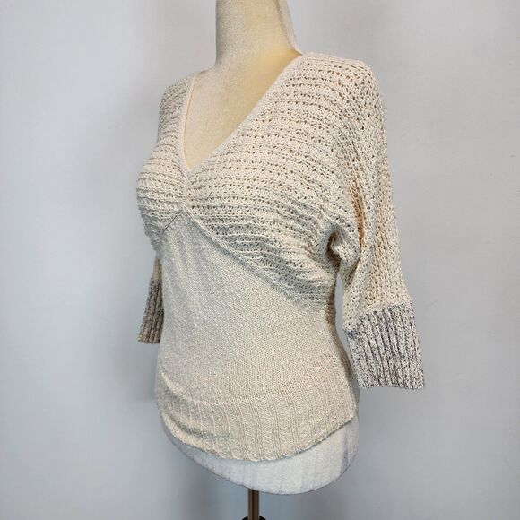 Sparrow Sweater Size M V-Neck Dolman Sleeve Open Knit Cream Beach Anthropologie - Picture 3 of 14